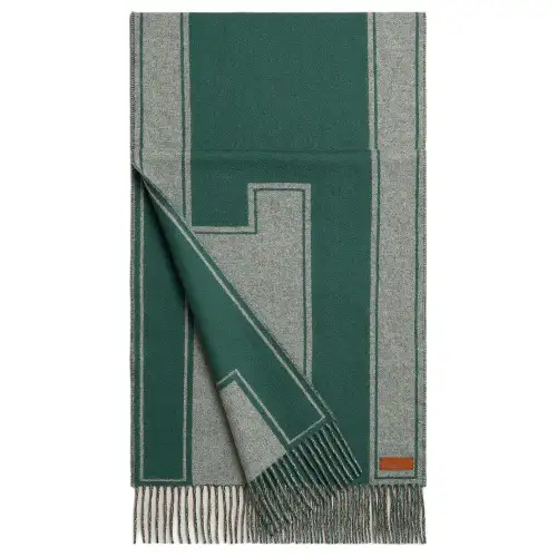 HERMES Casaque Cashmere Knit Scarves Women's Green