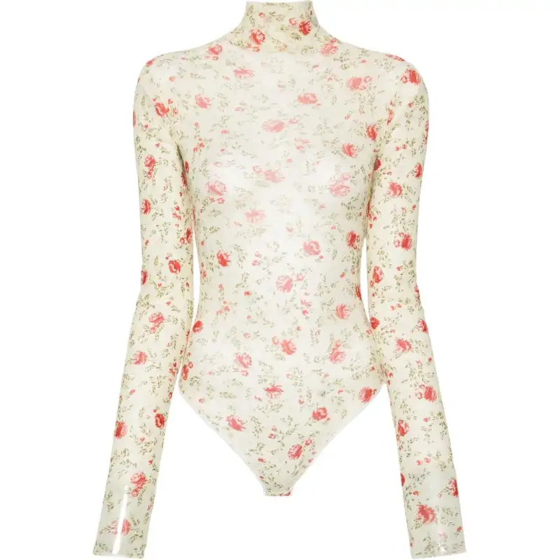 Prada Tulle Neck Long Sleeved Bodysuit