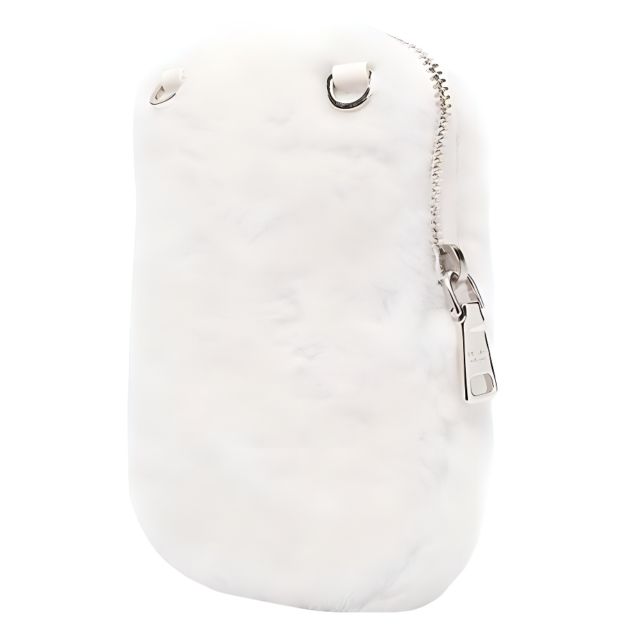 PRADA Zip Closure Nylon With Cotton Faux Fur Shoulder Bag Mini Women's White