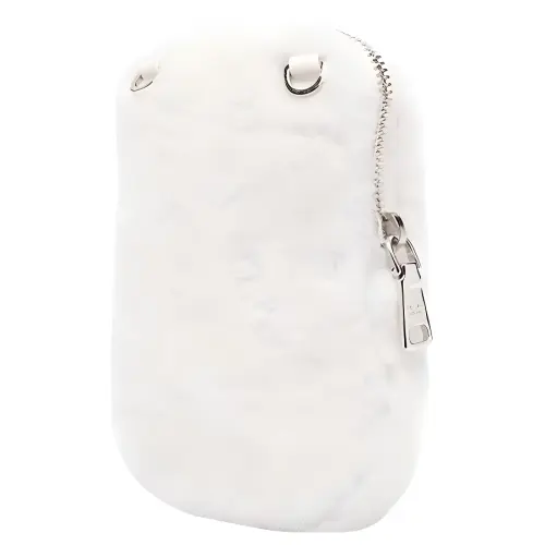 PRADA Zip Closure Nylon With Cotton Faux Fur Shoulder Bag Mini Women's White