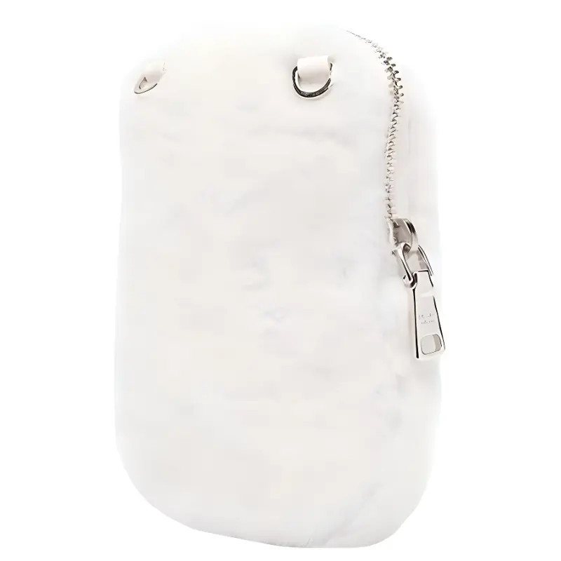 PRADA Zip Closure Nylon With Cotton Faux Fur Shoulder Bag Mini Women's White