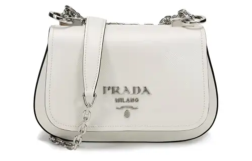 PRADA Saffiano Cow Leather Shoulder Bag Women's Chalk White