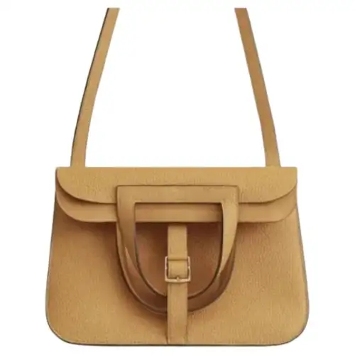 HERMES Clemence Bullock Leather Horseshoe Handbag Women's 4B Biscuit Cookie
