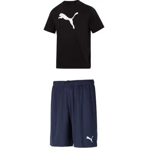 PUMA Casual Sportswear Men's Set Black Top+Navy Blue Shorts Crew Neck Moderate