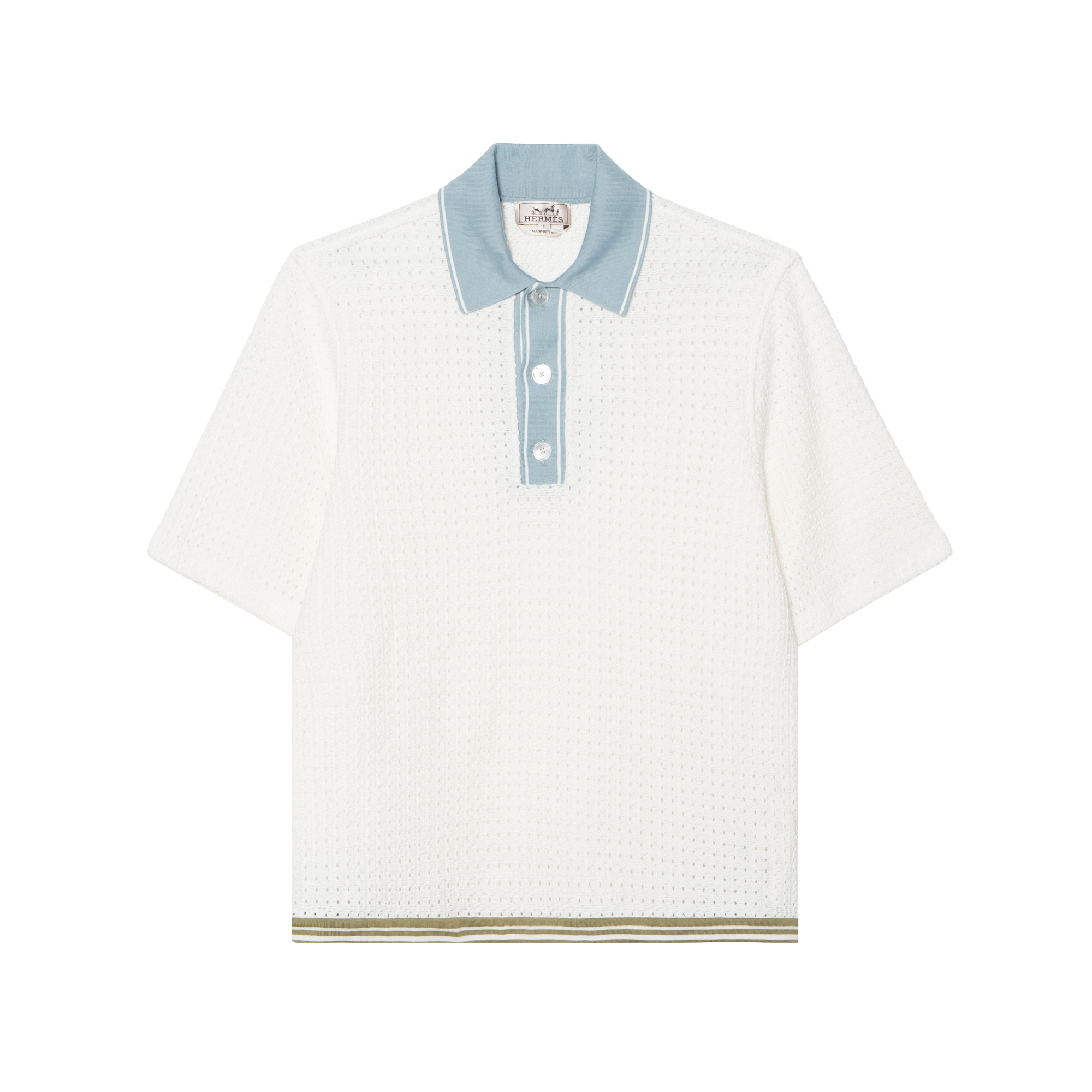 HERMES Polo Shirts Men's White Polo Collar Moderate Straight Fit