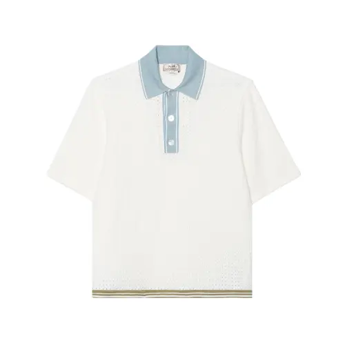 HERMES Polo Shirts Men's White Polo Collar Moderate Straight Fit