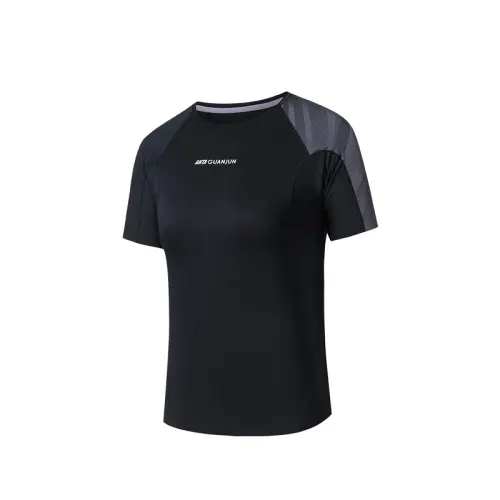 ANTA T Shirts Women's Black Crew Neck Moderate Straight Fit