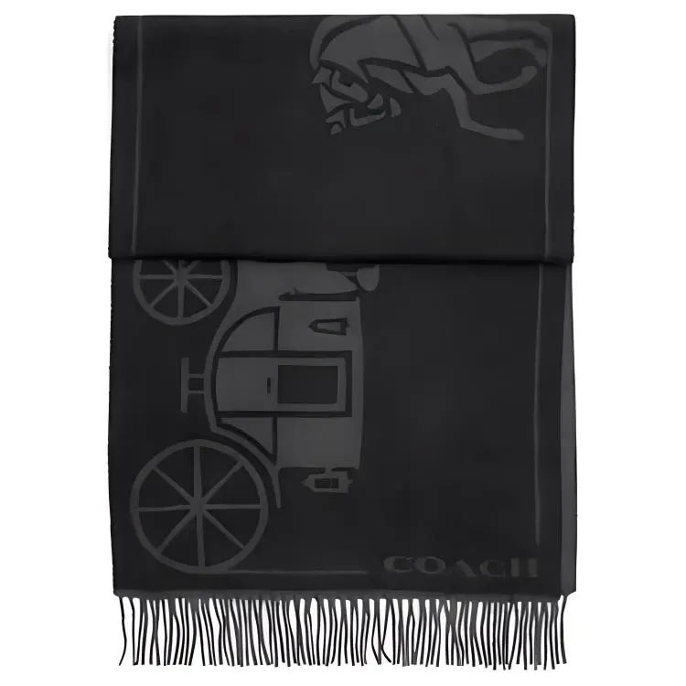 COACH Sheep Wool, Cashmere Knit Scarves Unisex Black