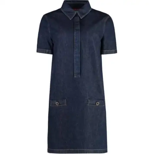 GUCCI Collared Short-Sleeve Denim Dress