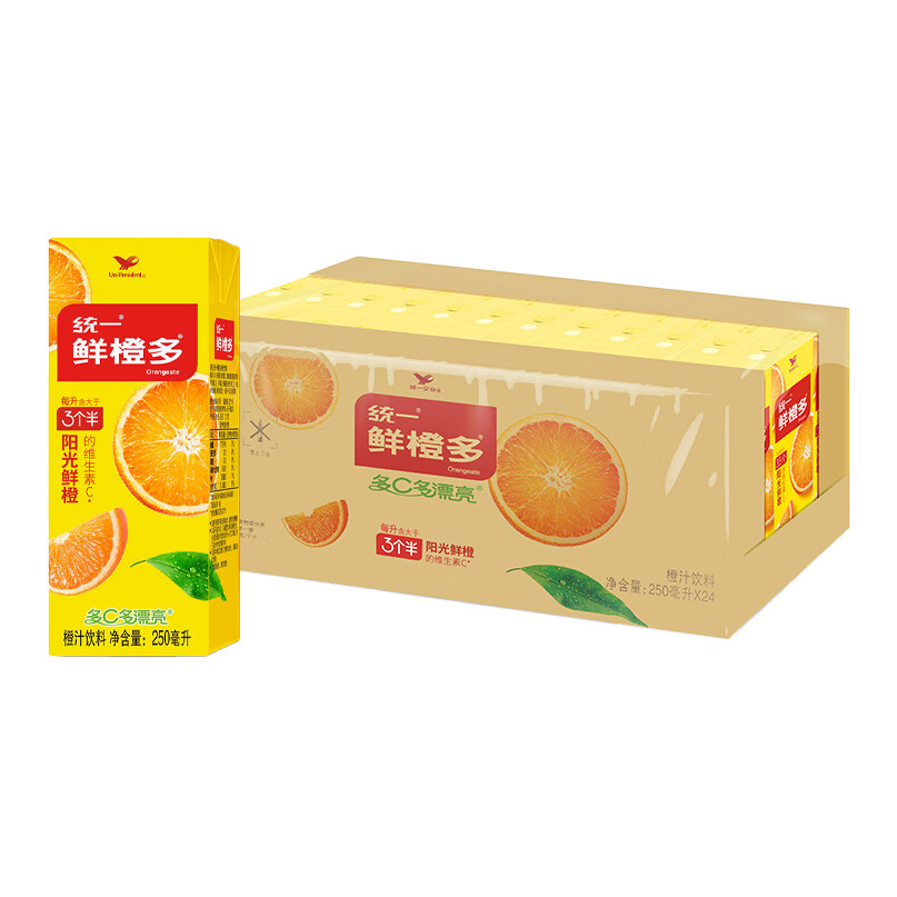 Uni-President Orange Juice Flavored Drink 250ml*24 Bottles Rich in Vitamin C Dietary Fiber