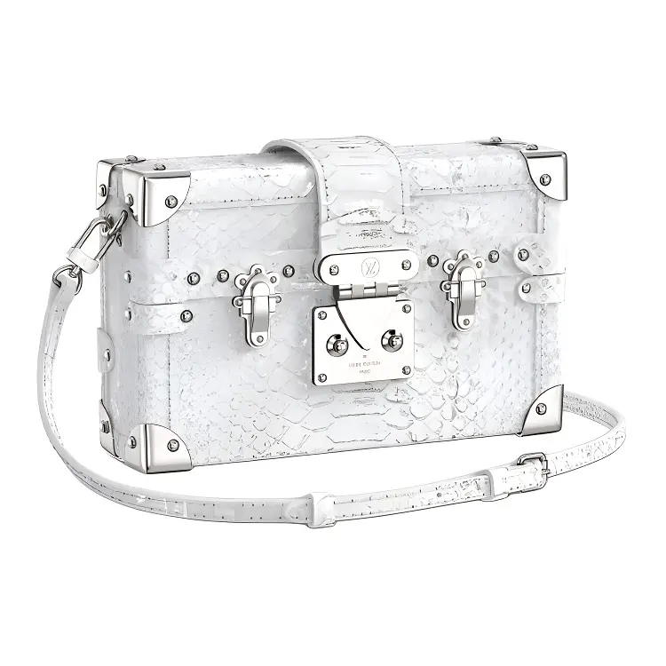 LOUIS VUITTON PETITE MALLE Python Skin Shoulder Bag Women's Silver