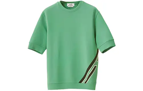 HERMES T Shirts Men's Green Crew Neck Moderate Straight Fit