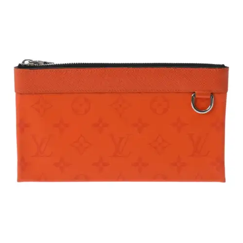 LOUIS VUITTON Cow Leather With Coated Canvas Handbag Clutch Small Men's Orange