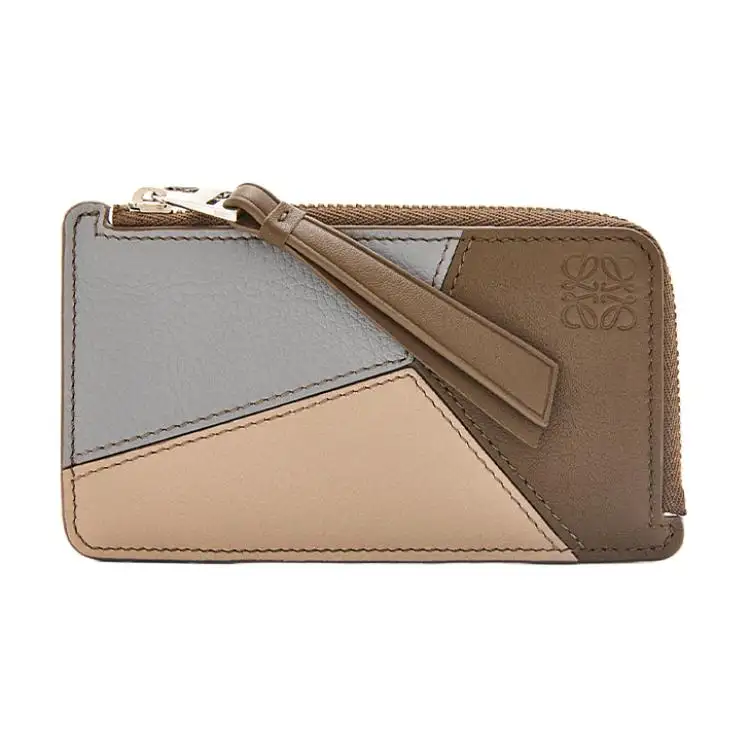 LOEWE Puzzle Cow Leather Card Holder Men's Asphalt Gray/Winter Brown