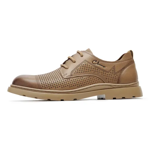 Qianbaidu C°BANNER cow leather punched commuter office breathable formal leather shoes men's khaki