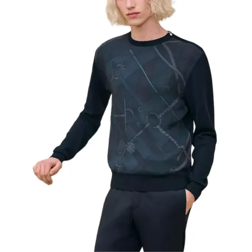 HERMES FW24 Sweater Men's Sea Blue