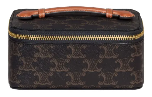 CELINE Triomphe Canvas With Calfskin Handbag Toiletry Bag Small Women's Tawny