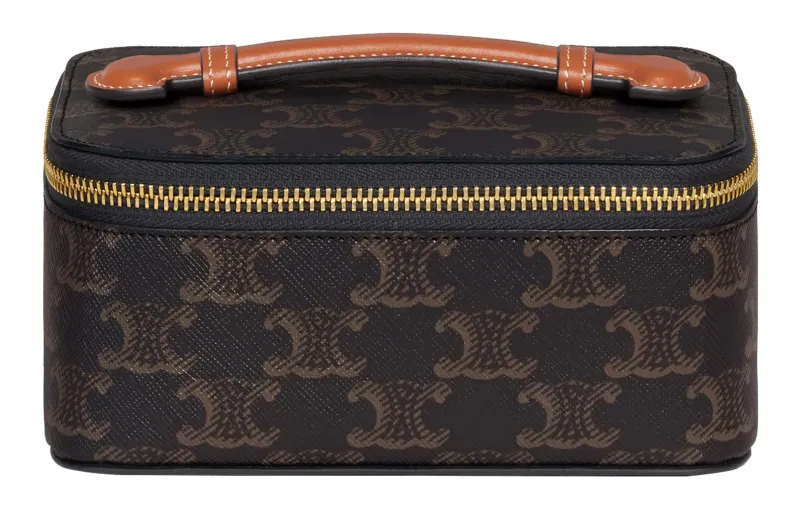 CELINE Triomphe Canvas With Calfskin Handbag Toiletry Bag Small Women's Tawny
