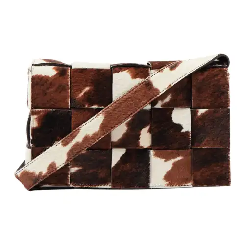 Bottega Veneta CASSETTEIntrecciato Calfskin One Shoulder Handbag Women's Brown & White