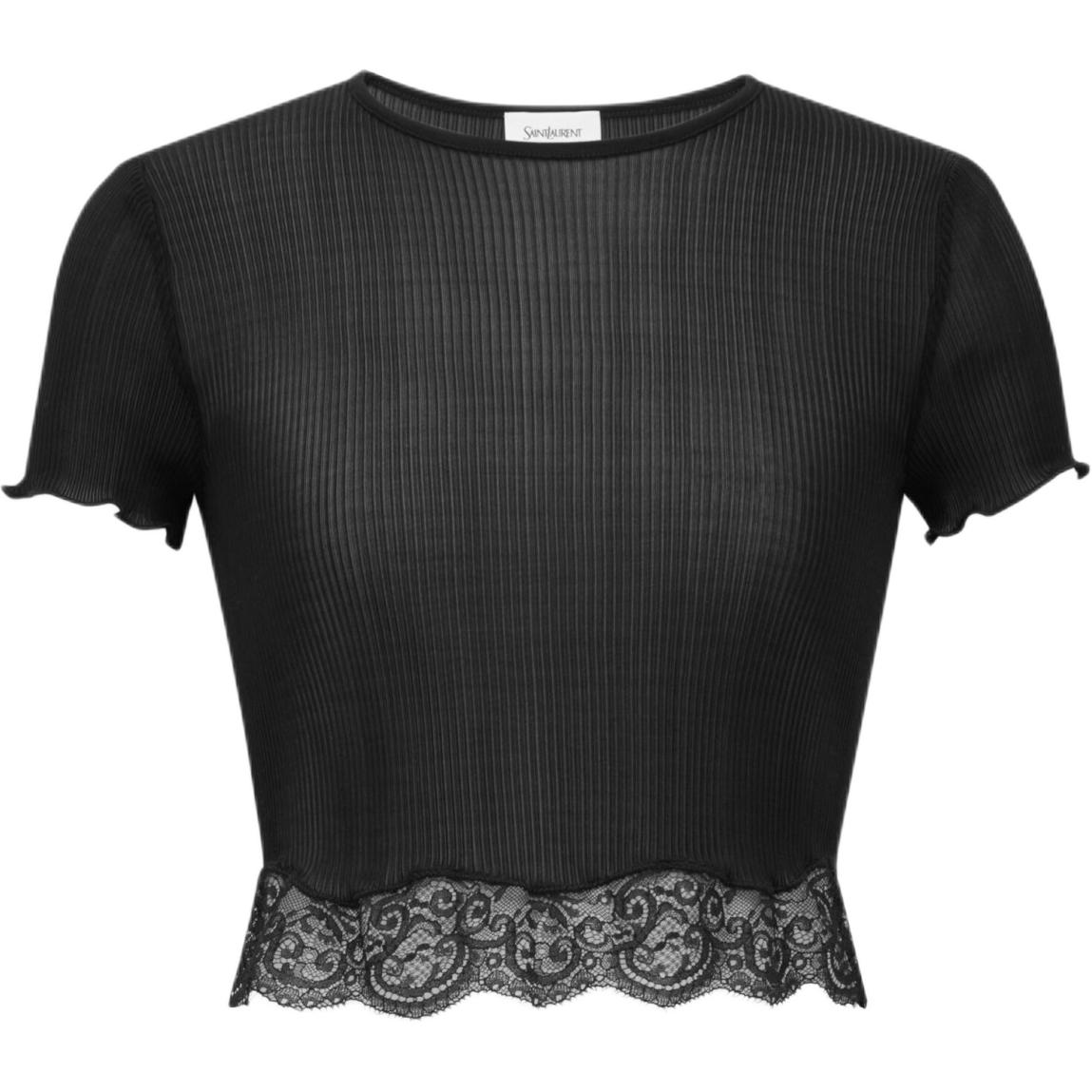 SAINT LAURENT Ribbed Lace hem Top