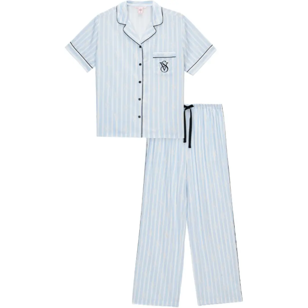 Victoria's Secret Pajama Set Women's Blue White Stripes