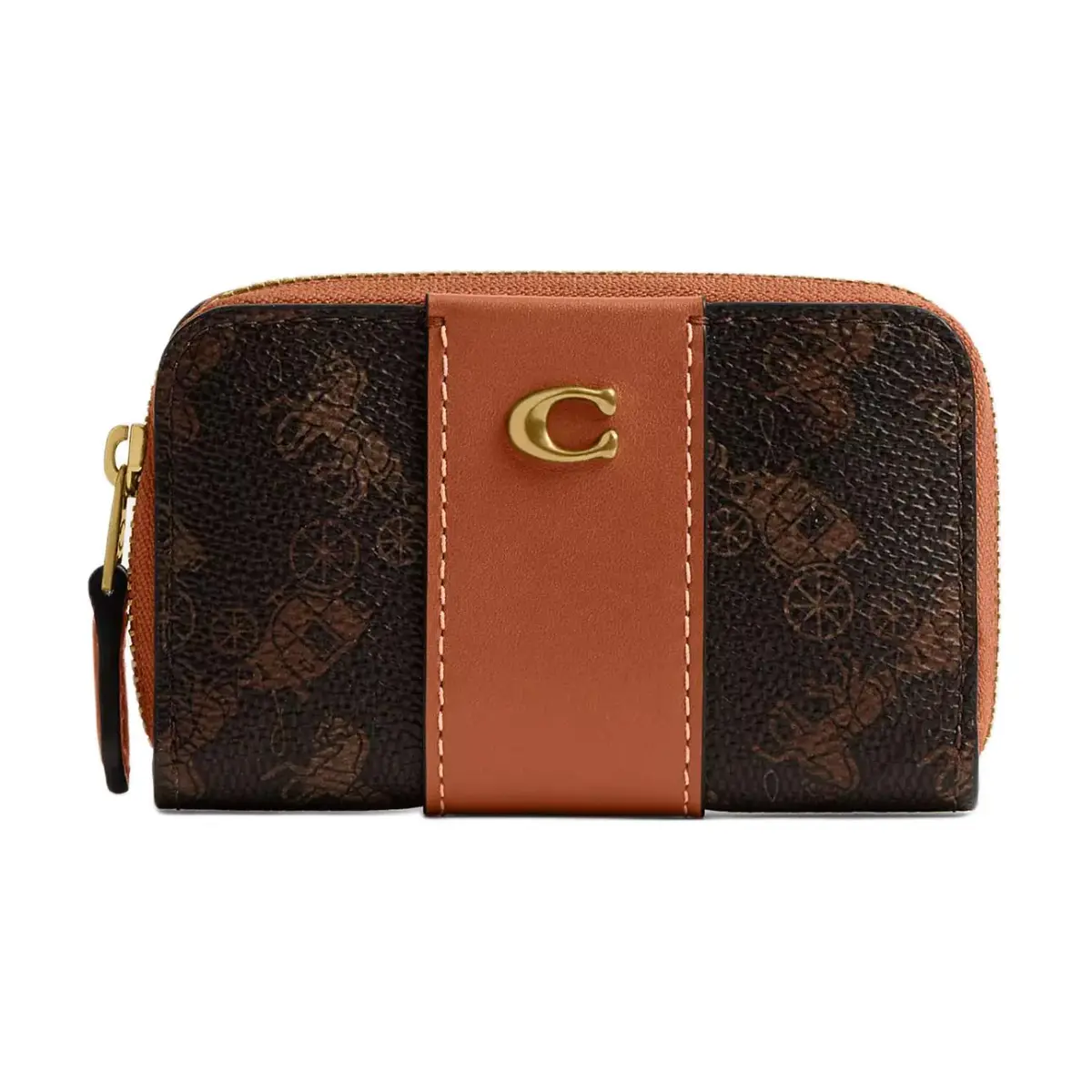 COACH Essential Coated Canvas With Calfskin Card Holder Women's Brass & Black & Brown