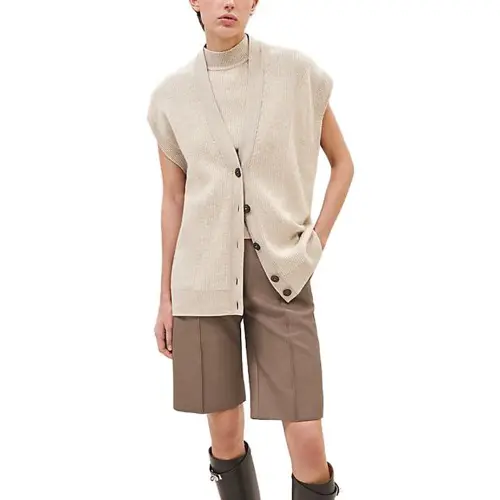 HERMES Knitwear Women's Ecru V Neck Moderate Cardigan