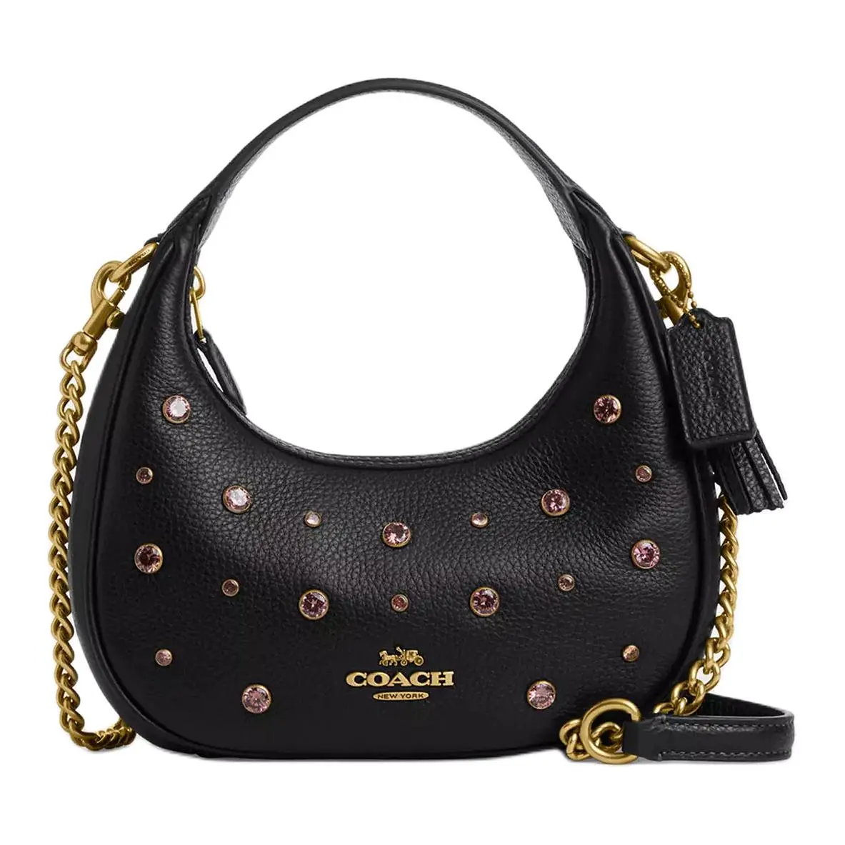 COACH CARMEN Delicate Pebble Leather Shoulder Bag, Crossbody Bag, Handbag Small Women's Black