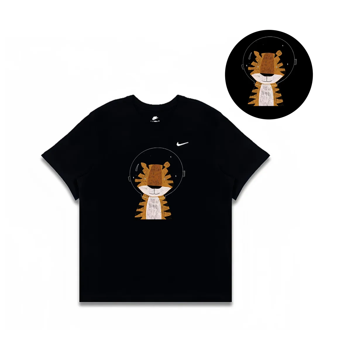 Nike T-Shirts Men's Black Crew Neck Moderate Straight Fit