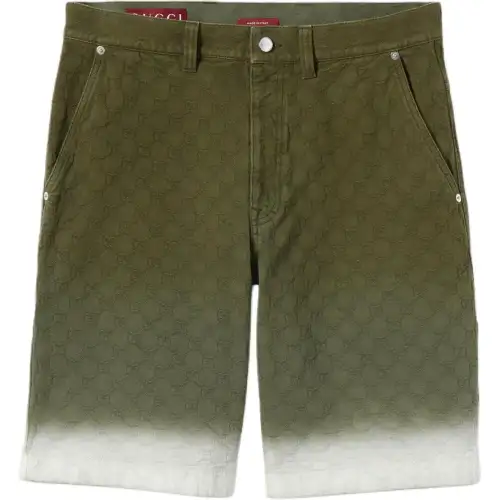 GUCCI Bleached Gg Cotton Denim Jacquard Shorts