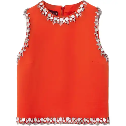 GUCCI Crêpe Wool Silk Top With Embroidery