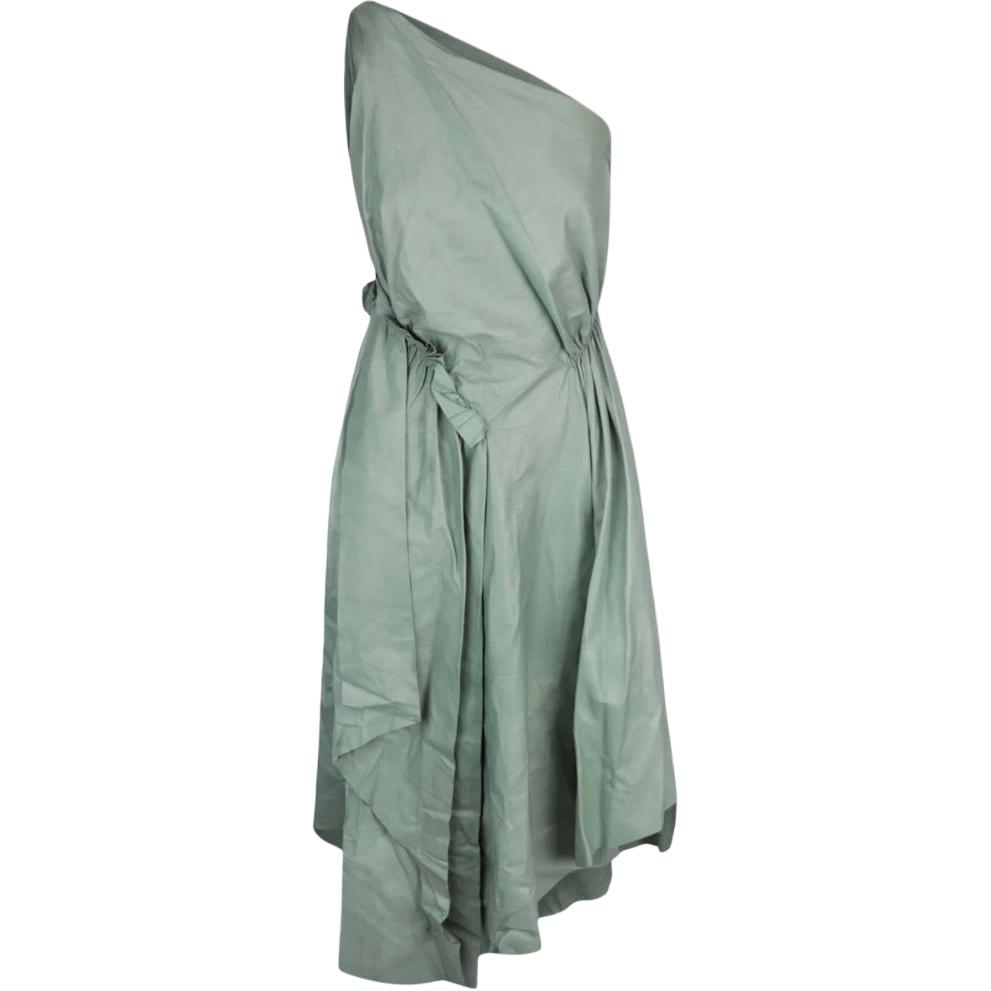 GUCCI One Shoulder Leather Maxi Dress Sage