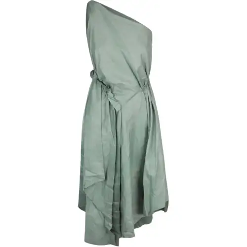 GUCCI One Shoulder Leather Maxi Dress Sage