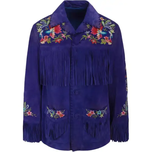 GUCCI Floral Embroidered Suede Jacket