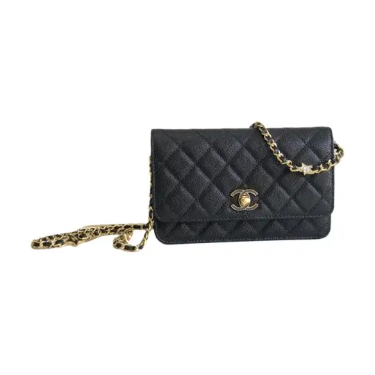 CHANEL WOC Litchi Grain Cow Leather Shoulder Bag, Crossbody Bag, Wallet Women's Black