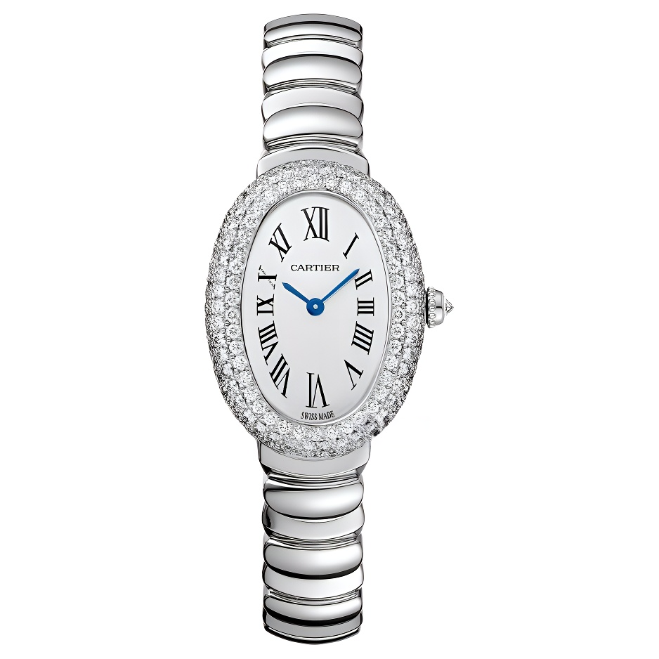 Cartier, quartz waterproof women's watch, dial, platinum gold watch, case, quartz mechanism, 30meter, 18 carat white gold