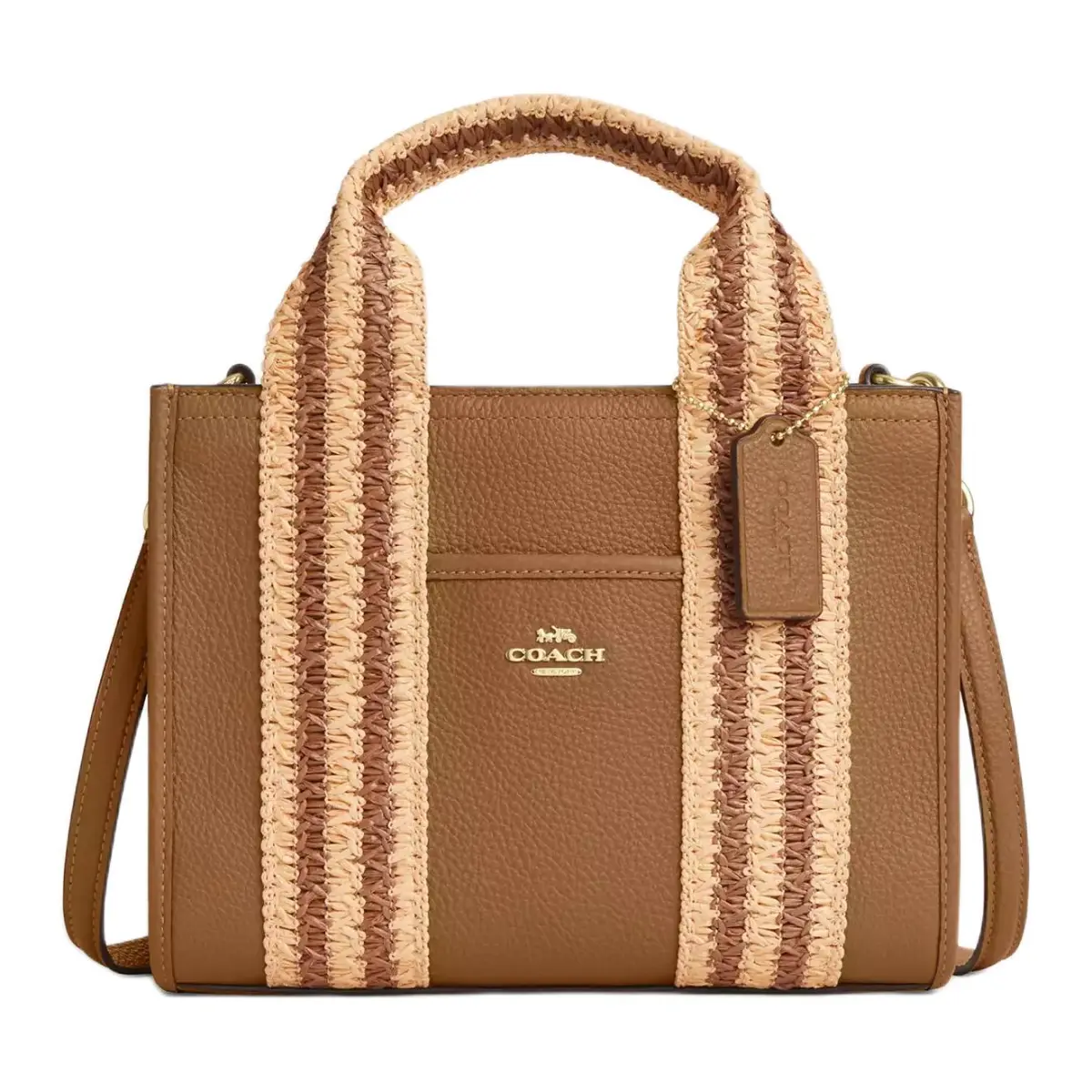 COACH Smith Leather Tote Bag, Shopping Bag, Crossbody Bag, One Shoulder Handbag Medium Women's Honey Brown & Multicolor