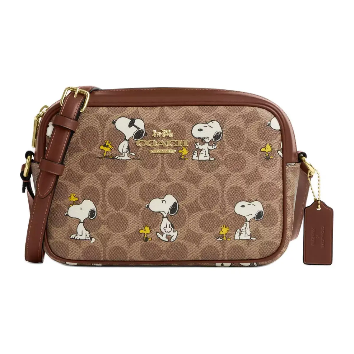 COACH X PEANUTS Collaboration Jamie Coated Canvas Shoulder Bag, Crossbody Bag Medium Women's Tan & Brown Multicolor