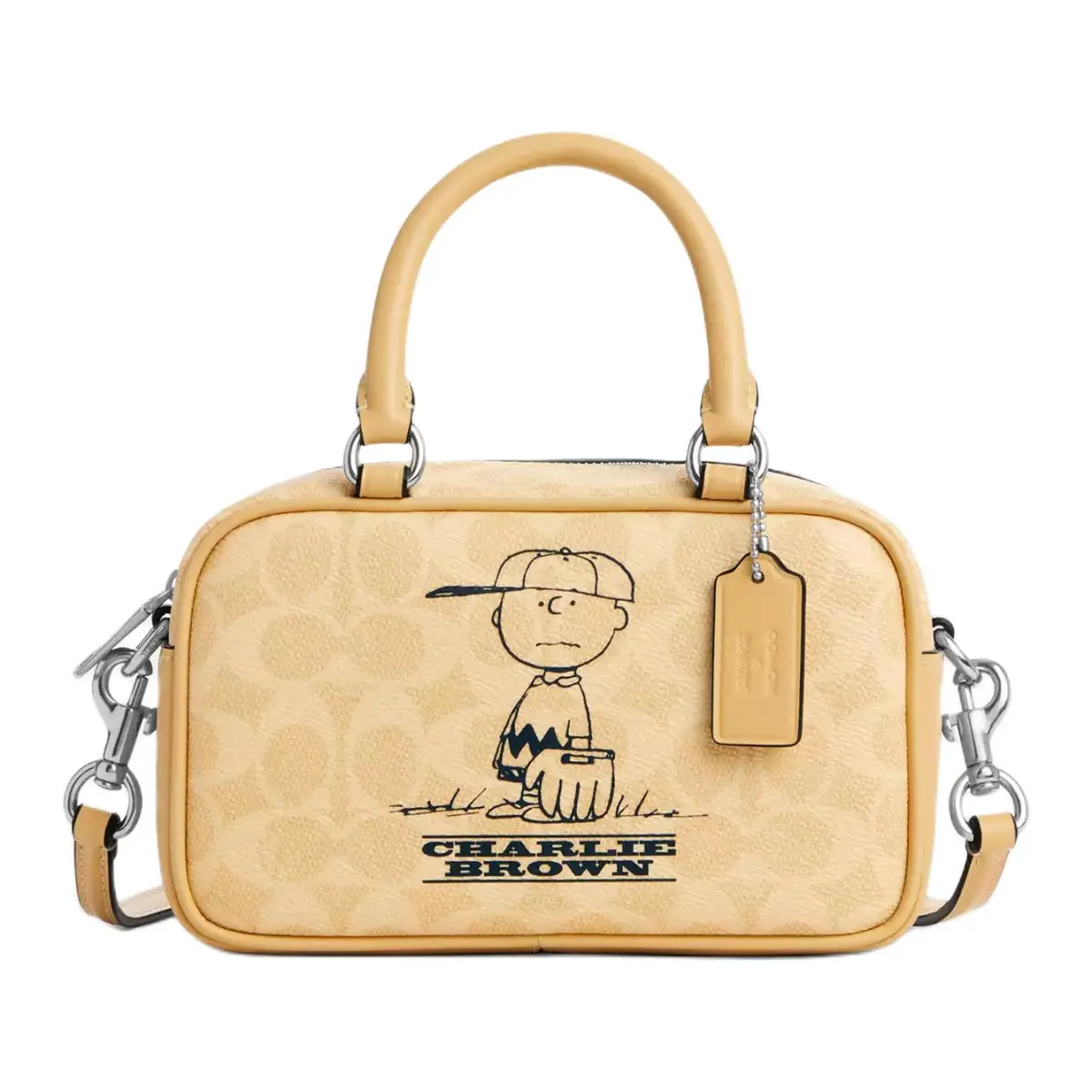 COACH X PEANUTS Collaboration Charlie Coated Canvas Handbags Small Women's Silver & Hay Color Multicolor