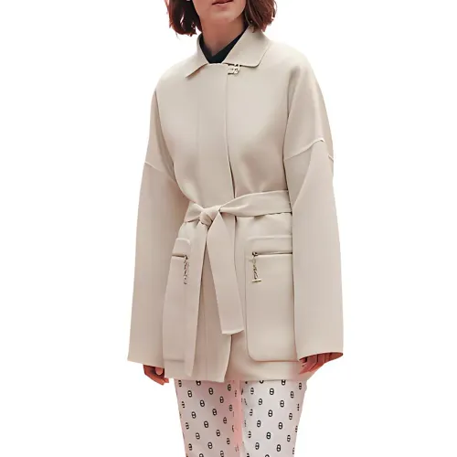 HERMES SS23 Velvet feel Coat Women's Ecru