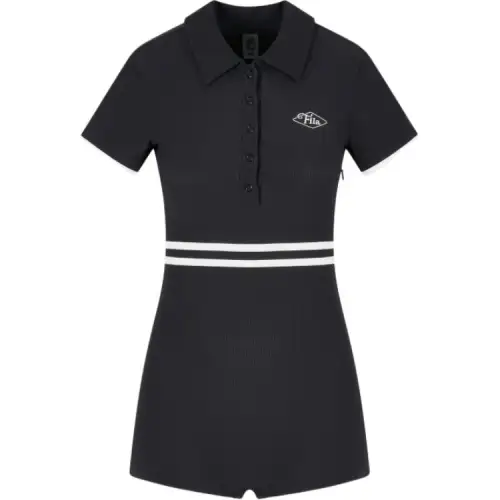 FILA Bodysuits Women's Black Polo Collar