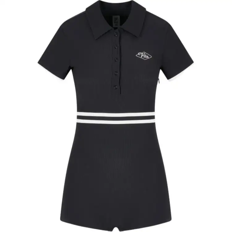 FILA Bodysuits Women's Black Polo Collar