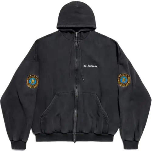 Balenciaga Uniform Patch Zip Up Hoodie