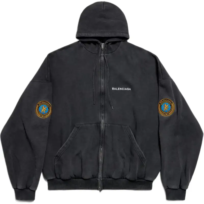 Balenciaga Uniform Patch Zip Up Hoodie