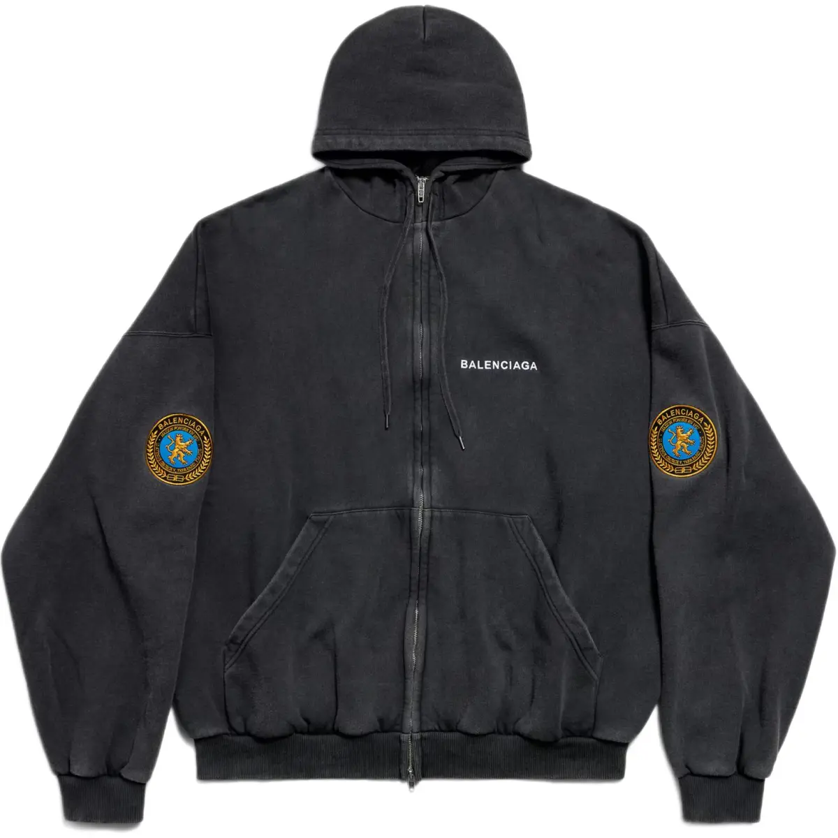 Balenciaga Uniform Patch Zip Up Hoodie