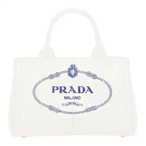 PRADA Cotton Shopping Bag Handbag Women's White