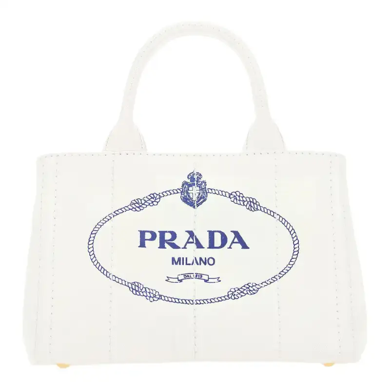 PRADA Cotton Shopping Bag Handbag Women's White