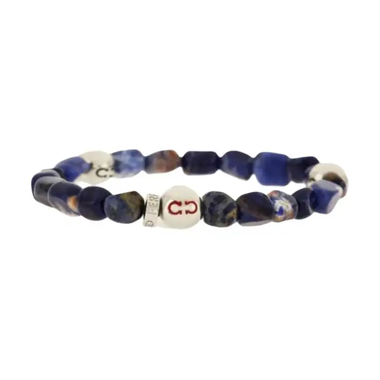 FERRAGAMO Ferragamo inlaid design semi-precious stones brass metal bracelet men's blue