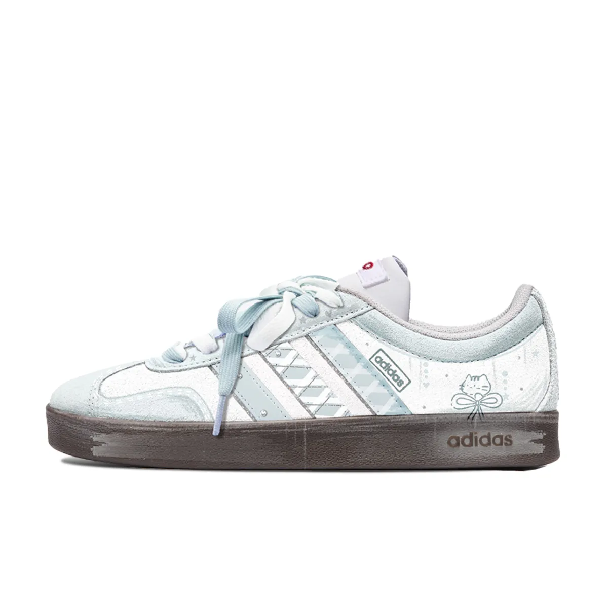 Adidas VL COURT 2.0 Da Vinci, Ice Cream Cushioning Low top Skateboard Shoes Unisex White Cyan