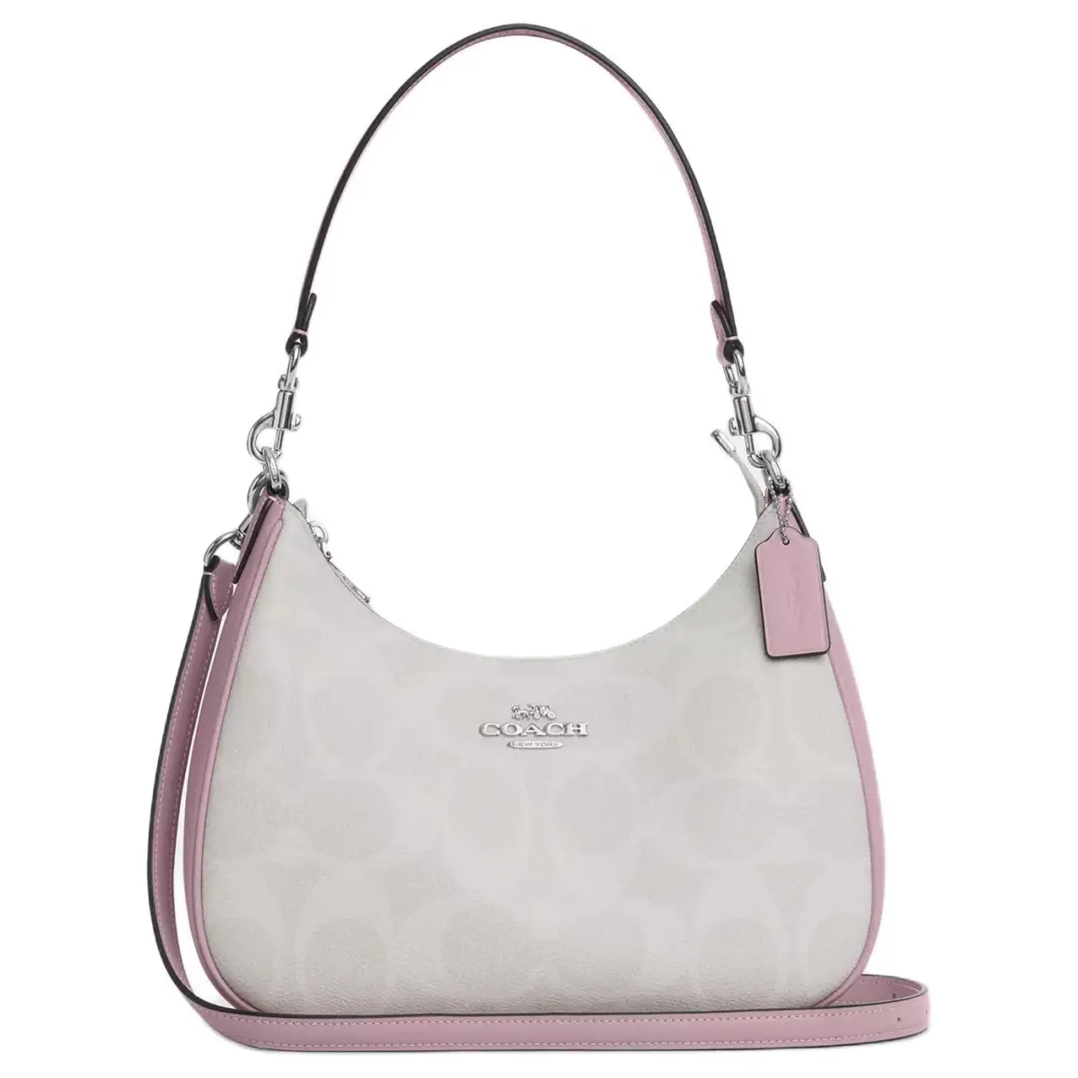 COACH Teri Coated Canvas Handbag, Shoulder Bag Large Women's Silver White & Carnation